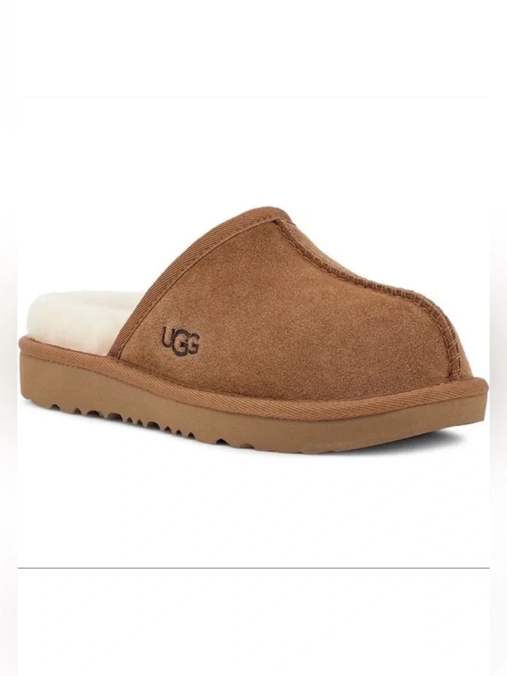 UGG Keegan Chestnut Suede Shearling Slide Slippers Big Kids 1 Cozy House Shoes